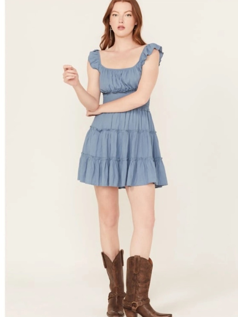 🌺Trixxi Blue Ruffled Tiered Mini Dress